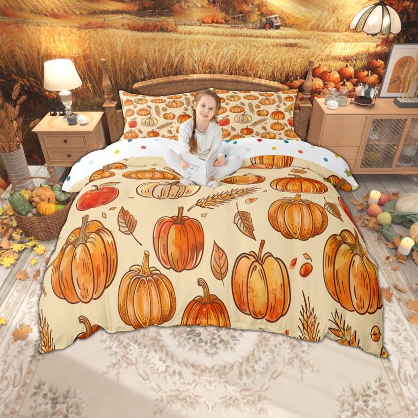 Homewish Autumn Gnome Duvet Cover Set For Kids Thanksgiving Day Gifts Bedding Set Watercolor Pumpkin Bed Set Room Decor