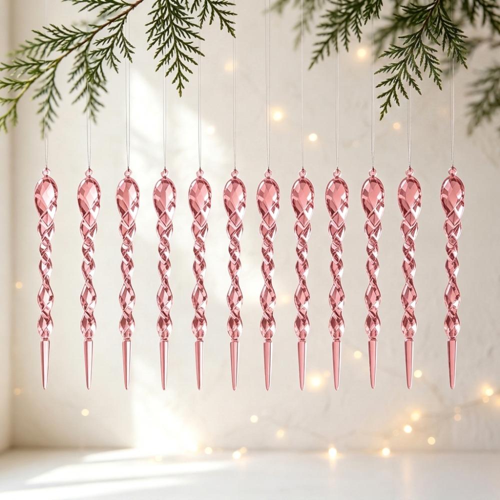 12Pcs Acrylic Christmas Tree Icicle Ornaments Shatterproof Simulated Icicle Xmas Icicle Pendants Shining Transparent