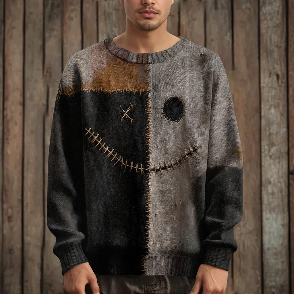 Men's Long Sleeve Pullover Sweater Casual Halloween Print Knit Oversized Sweater