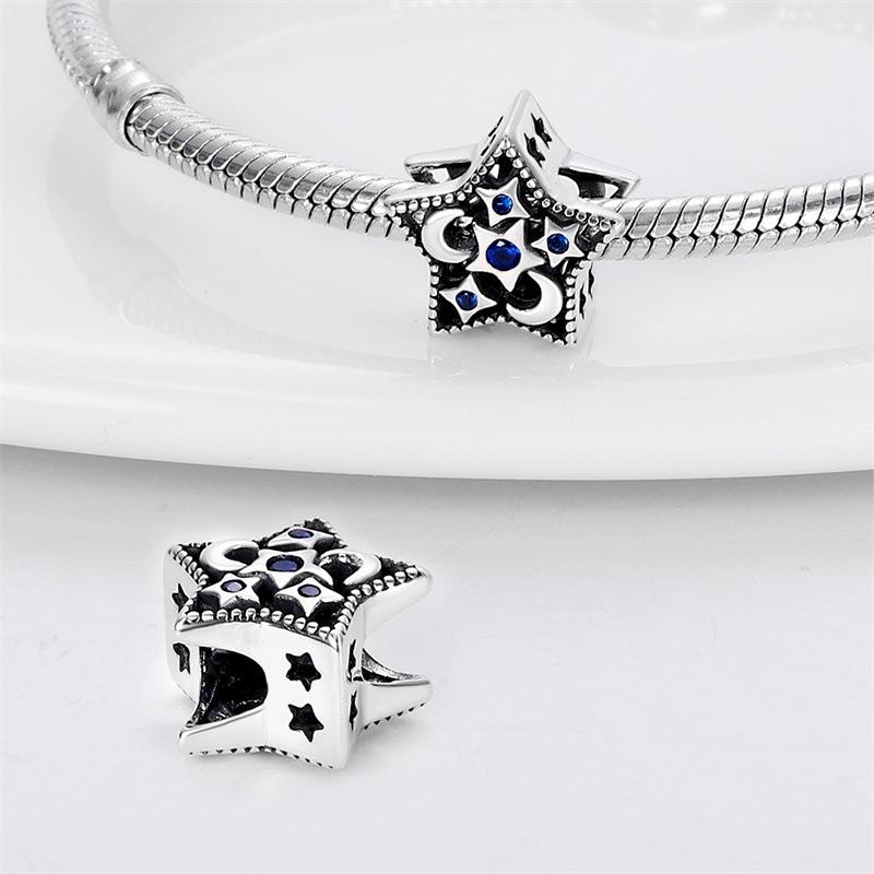 Rame bianco placcato argento, acchiappasogni, perline a forma di stella e luna, perline per braccialetti fai da te