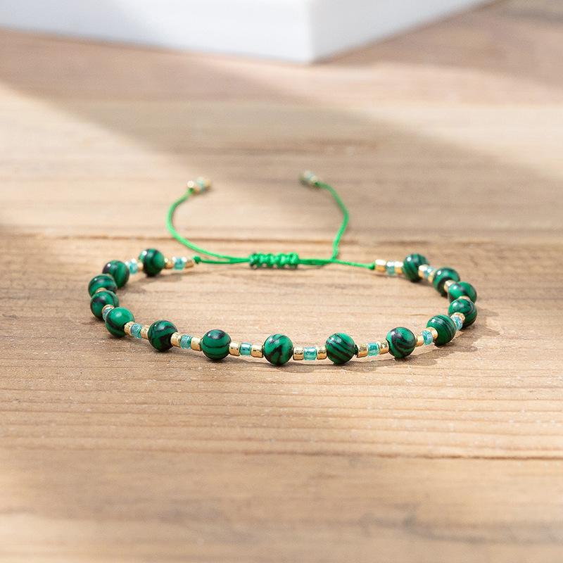Bohemian colored rice bead bracelet women's ins wind niche faceted stone adjustable hand rope jewelry tide