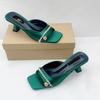 Square Toe Block Heel Rhinestone Single Strap Sandals Women High Heel Casual Summer Slide Shoes