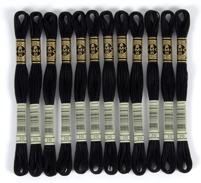 DMC Embroidery 12 8m Black #25 Thread, Skeins, Each, #310 (DMC25B)