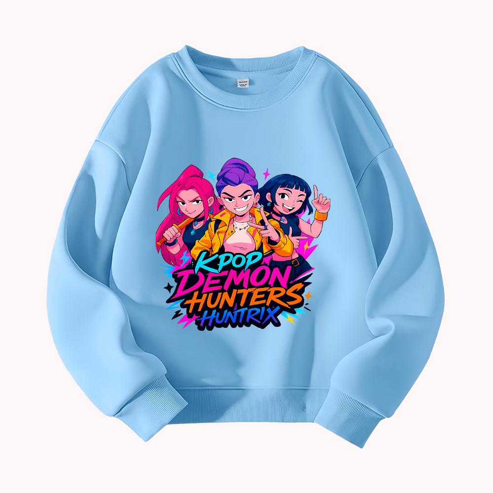 Kpop Dämonenjäger Huntrix Grafikdruck Damen Casual Rundhals Sweatshirt Mode Musik Merchandise Pullover Top