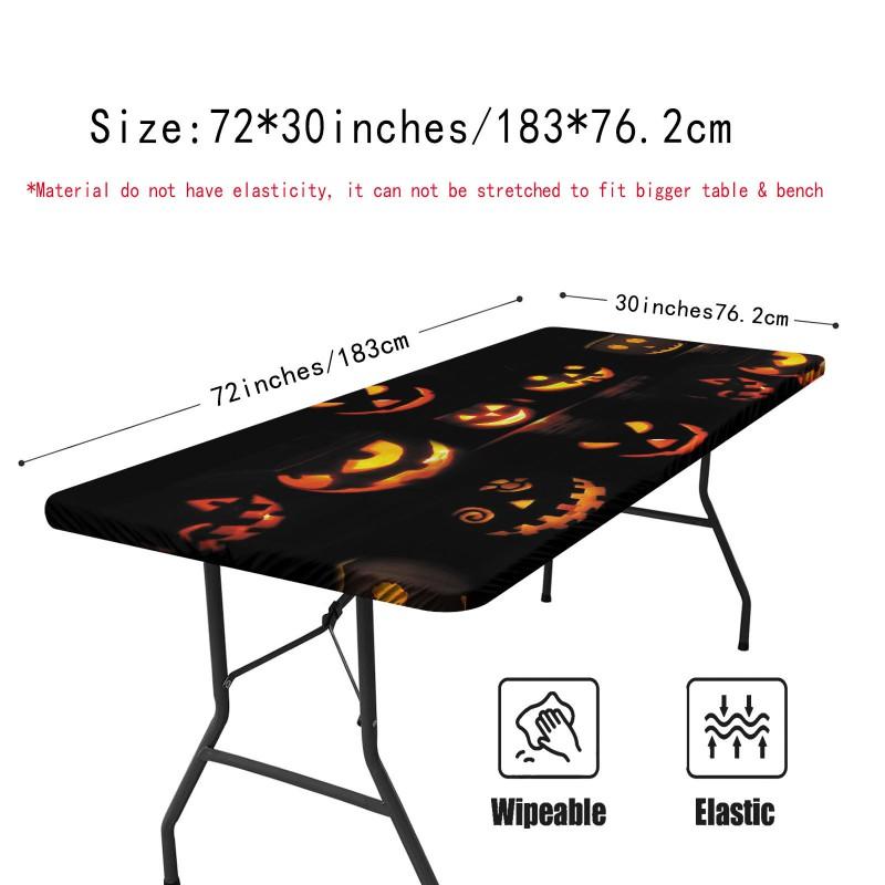 Halloween Table Cover With Elastic Edge Waterproof Dustproof Square Tablecloth Dining Outdoor Picnic