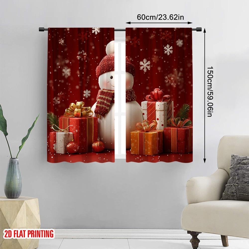 2 Stück, 2D-Flachdruck Vorhänge Rollos Schneemann Cartoon Schneeflocke Geschenk Vielseitiges Polyester (ohne Stange) Dekorationen