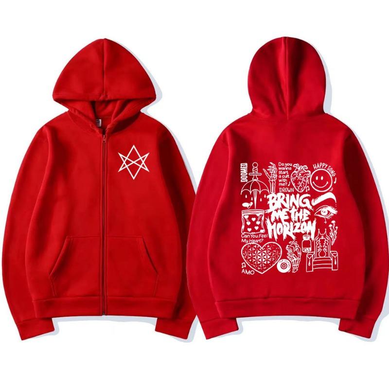BringMe TheHorizon Mikiny na zip BMTH Heavy Metal Rocková kapela Mikiny s kapucí na zip Pánské Dámské Fleecové Teplá mikina Útulné bundy