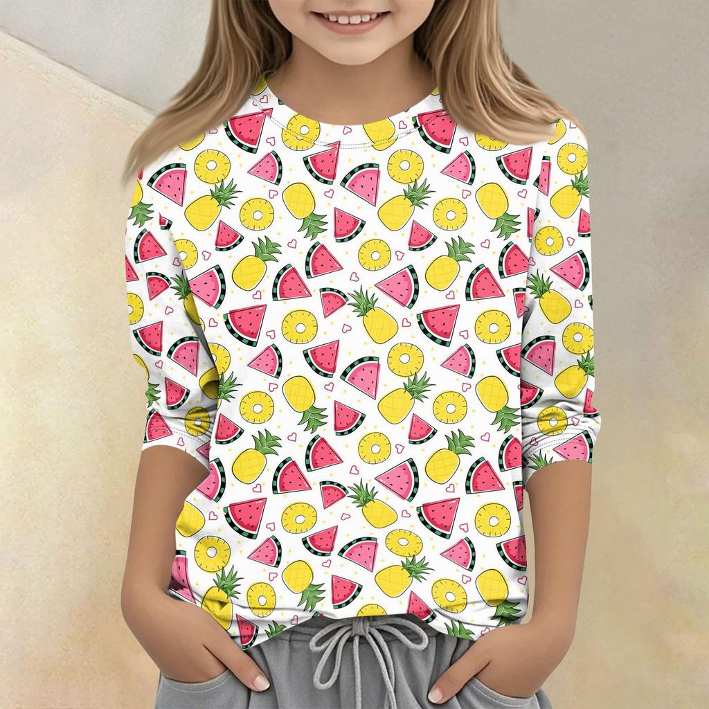 Children's Printed Round Neck Seven Quarter Sleeve Casual T-shirt