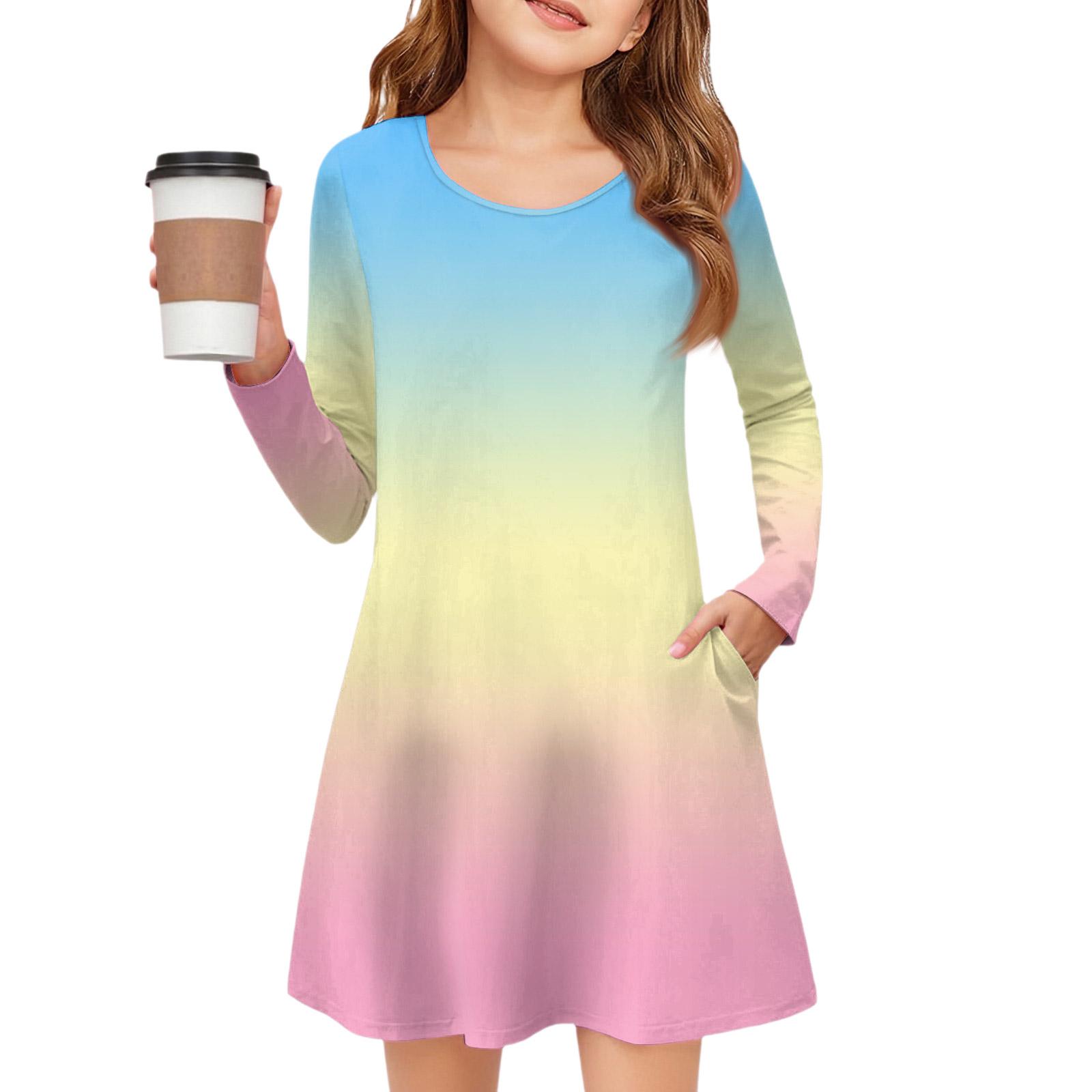 

Girls Long Sleeve Dress - Color Pocket Dress 110