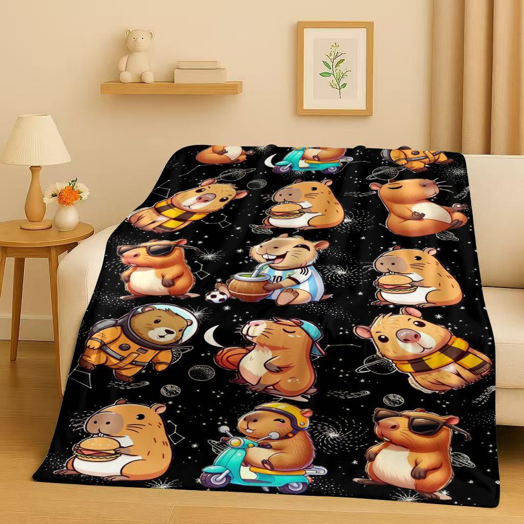 Kawaii Capybara Cartoon Flannel Blanket,Ultra Soft Warm Plush Throw for Home Bedroom Bed Sofa Cover Office Travel Camping Gift