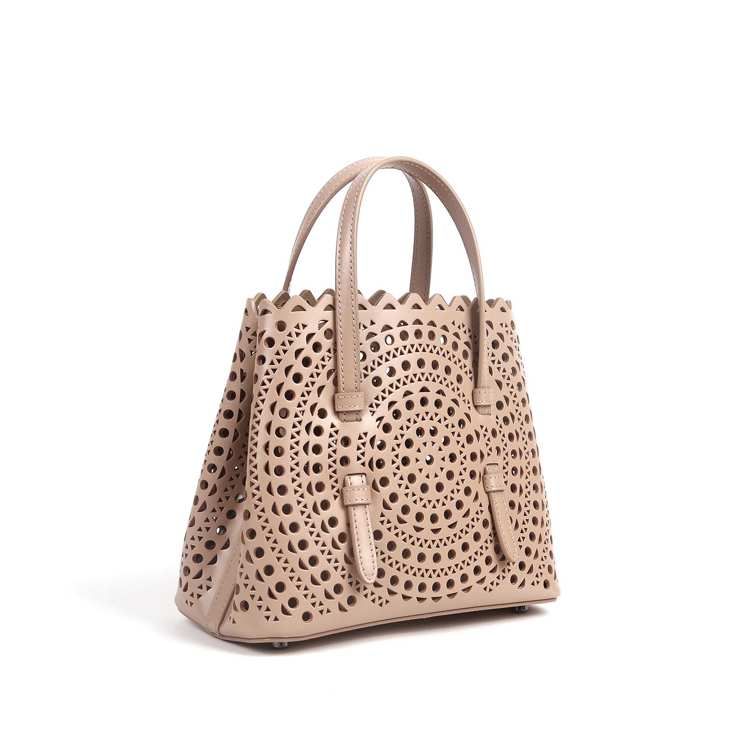 Летняя сумка через плечо из коровьей кожи с лазерной резкой: Женская сумка из натуральной кожи 17*16*9 cm абрикосовый