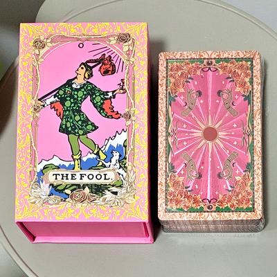 12x7cm Růžové a Růžovo-zlaté fóliové Tarotové karty 78-karetní balíček s krabičkou Voděodolný Odolný PET plastový Tarot