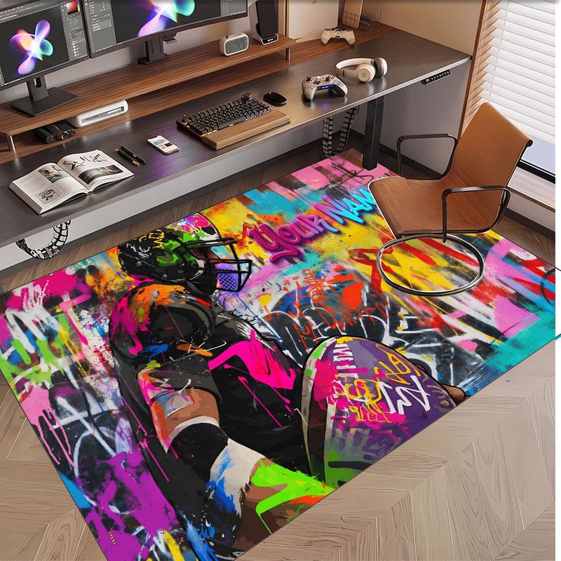 American Football Theme Soft Crystal Velvet Rug Custom Name & Text Print Non Slip Floor Rug for Bedroom Living Room