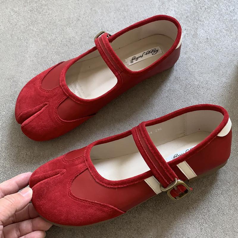 Fashion IPPEUM Red Ballet Sneakers Split Toe Ballerinas Flats Buckle Straps Tabis Sneakers Ballet Shoes