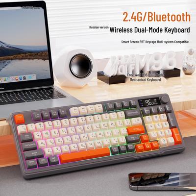 Kostenlose Wolf M96 Drahtlose Bluetooth Dual-Mode Russische Gaming-Tastatur mit PBT-Tastenkappen und Display.