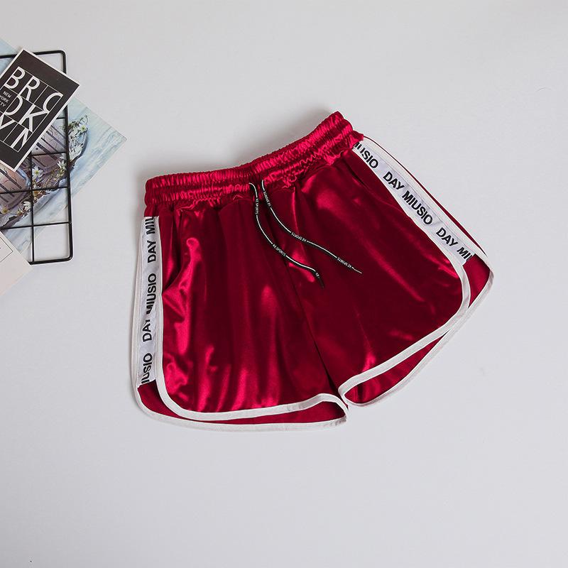 

Жіночі блискучі металеві шорти Soild Color Letter Printing High Waist Sport Shorts Slimming Workout Running L коричневий