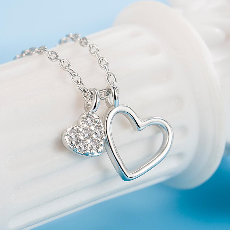 Heart-to-Heart Diamond Necklace for Women - Stylish Luxury Clavicle Chain, Perfect Gift for Best Friend