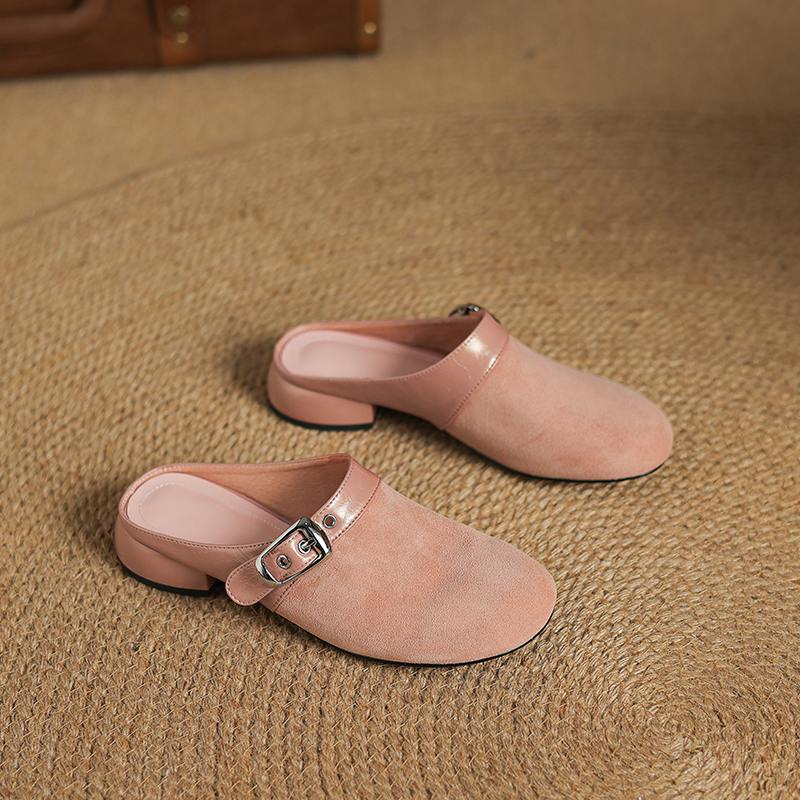 

Krazing Pot Suede Mules Spring Summer Size 41 Low Heels Metal Buckle Women Round Toe Shallow Pumps 41 розовый