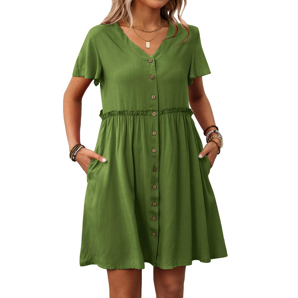 Summer Vacation V-neck Short Sleeved Ruffled Dress for Women Dress