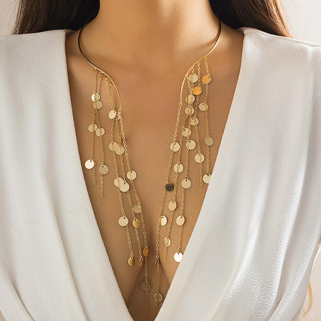 Exaggerated Long Fringed Open Collar Necklace for Women