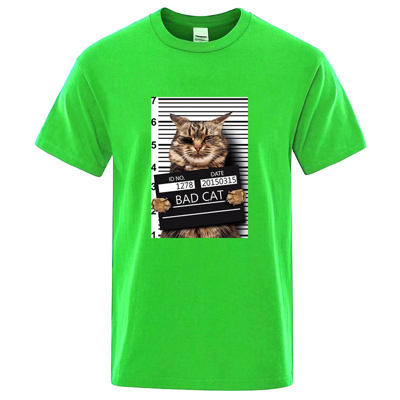 Summer Mens High Quality Tshirt 100 Cotton Funny Criminal Cat Pattern Printed Casual Cool Oneck T Shirt Loose Male Tees Tops