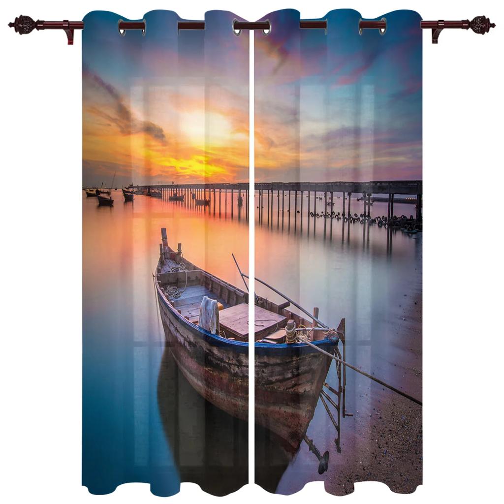 Ocean Nautical Sailing Window Curtains Home Decor Living Room Curtains Kitchen Drapes Panel Curtains for Bedroom Windows cortina