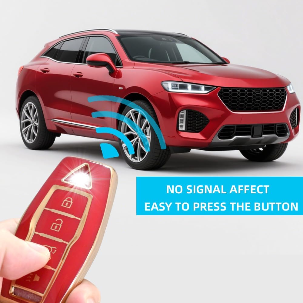 Key Fob Cover Compatible with Mitsubishi Outlander 2025 2024 2023 2022 Case Protector TPU with Little Lanyard 4 Buttons Gold Red