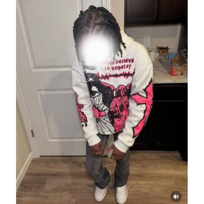 Unisex Oversized Hooded Sweatshirt Streetwear Abstract Print Loose Fit Winter Casual Top