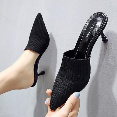 Damenmode Heels Hausschuhe Schuhe Sandalen Woven Thin Heel Spitz Slipper