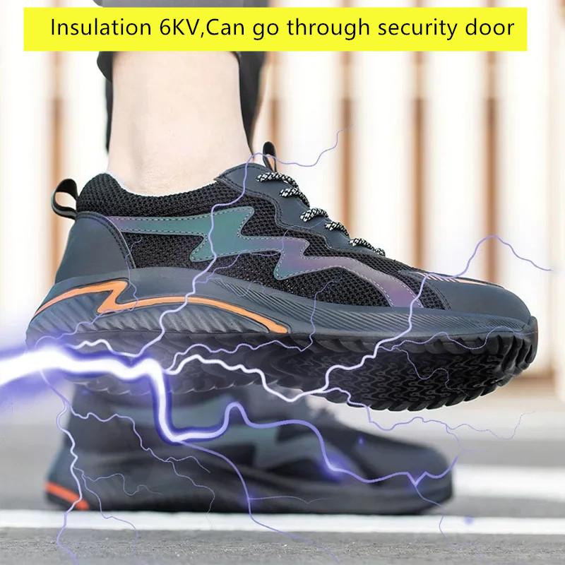 Summer Work Shoes with Plastic Toe Industrial Construction Site Safety Shoes for Men High Visibility Reflective Safety Sneakers