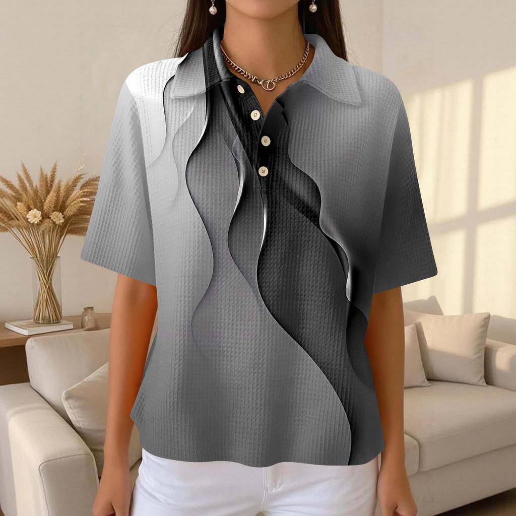 Women's Fashion Casual Lapel Short Sleeve Color Shirt Women's Up Tops