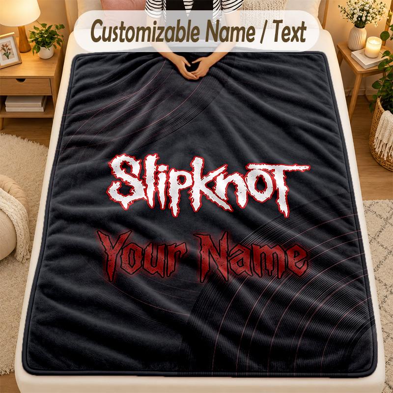 Flanell-DeckeSlipknot Benutzerdefinierter Name Text Personalisierte Weiche Warme Überwurfdecke Heimdekoration Geschenk
