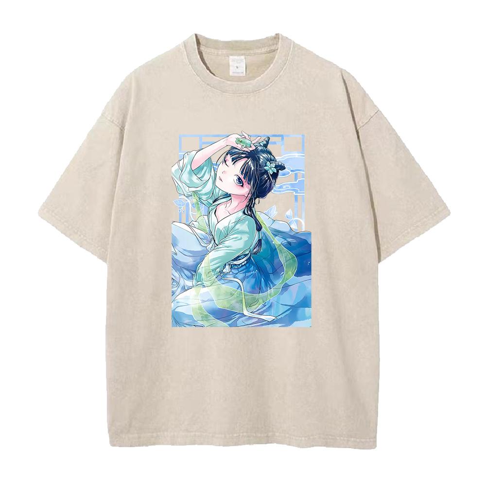 Cartoon The Apothecary Diaries T Shirt Anime Maomao Print Tshirt Women Men Clothing Washed Short Sleeve Oversized Polyester Tee Top