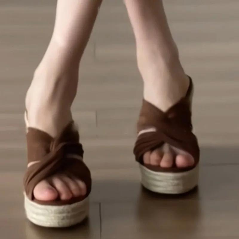 Fashion Ladies Shoes 2025 Brand Open Toe Modern Women's Slippers Super High Platform Wedge Sandals Summer Plus Size Dress Rome Slippers