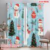2pcs,2D Plane Printing Minimalist Curtains Cute Snowman Christmas Polyester Fabric (without Rod) Festive Use for Living Room,