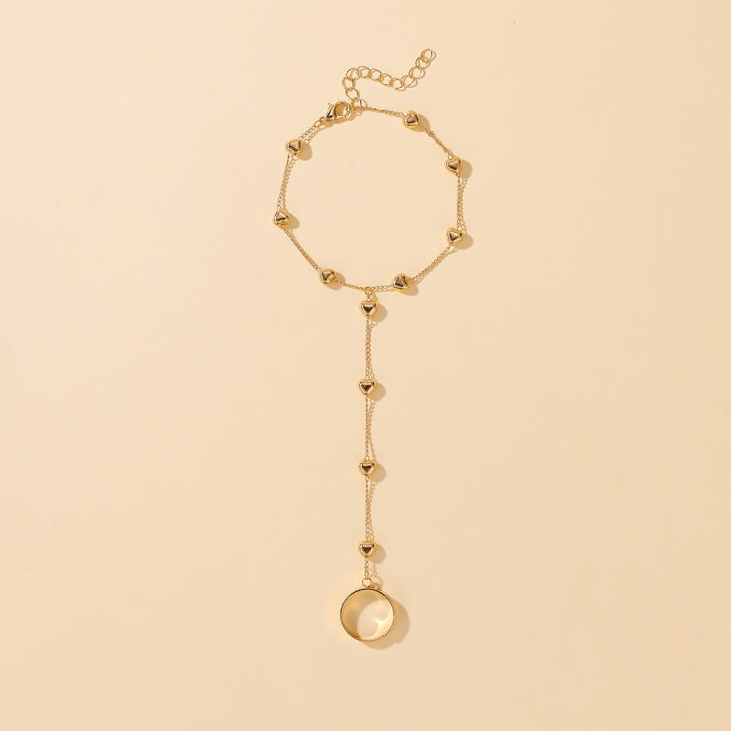 Light Luxury Simple Heart Chain Bracelets for Women Ladies Fashionable Popular Finger Ring Bracelets Party Jewelry Accessories