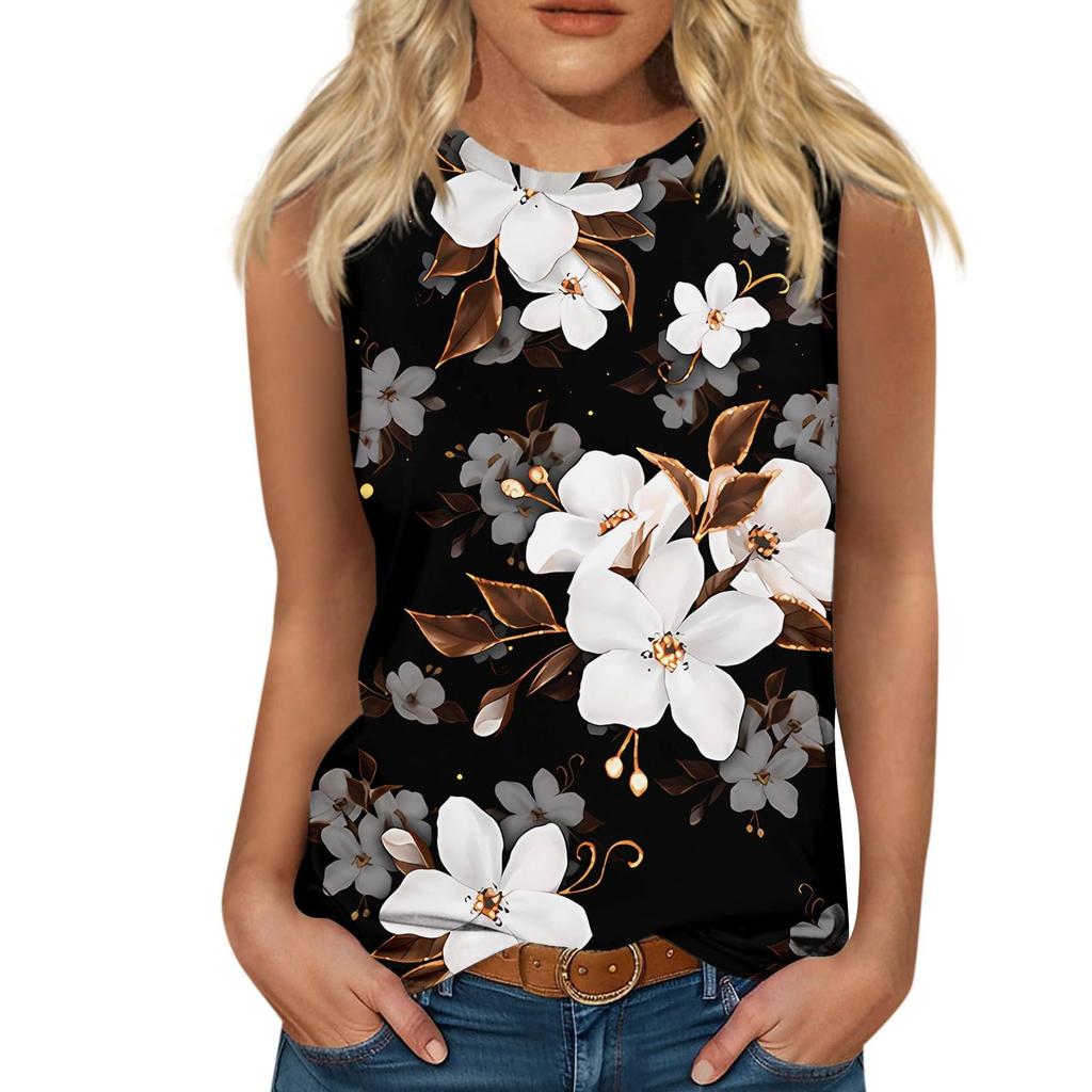 New Sunflower 3D Printed Tank Top Women's Round Neck Casual Flower Tank Top Off Shoulder Y2k Elegant Sleeveless Top Tank Top Women's Clothing