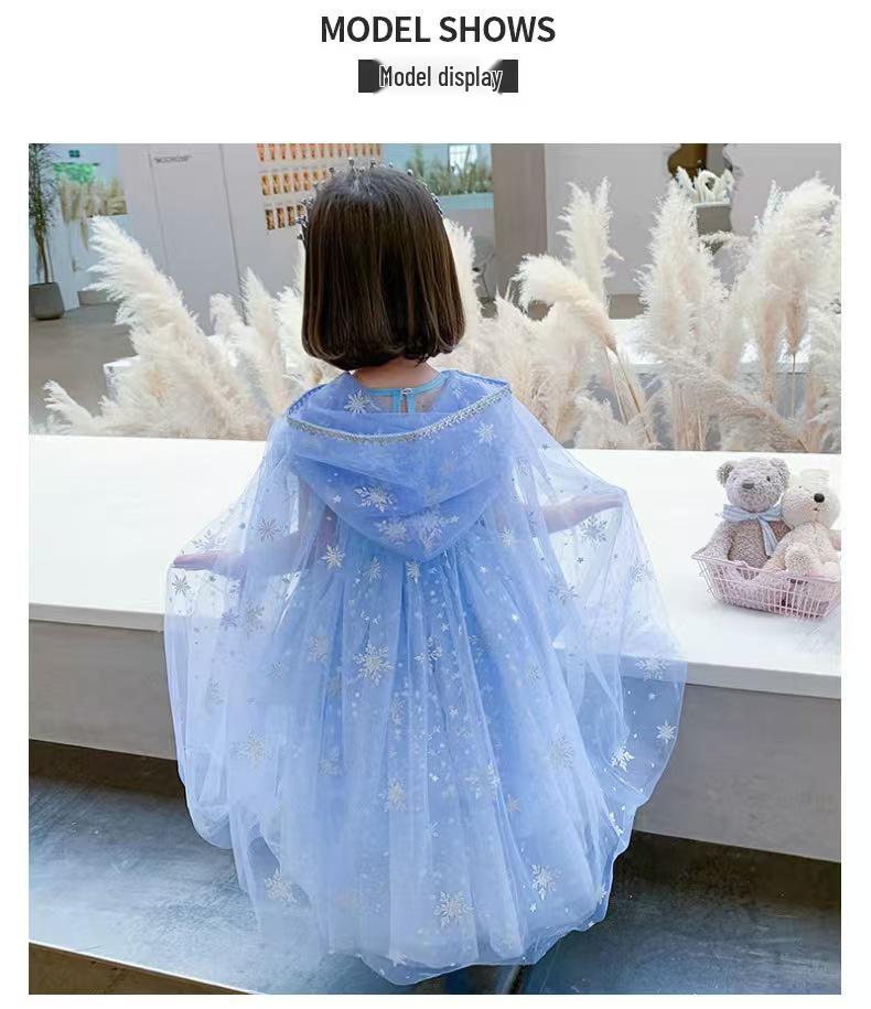 Frozen 2025 Princess Mesh Cape for Girls: Halloween Shawl for Little Ladies