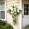 Yousheng Artificial Lily Wreath for Door Wall Faux Floral Hanging Decor for Home Garden Church Rustic Religious Ornament for Spring Easter