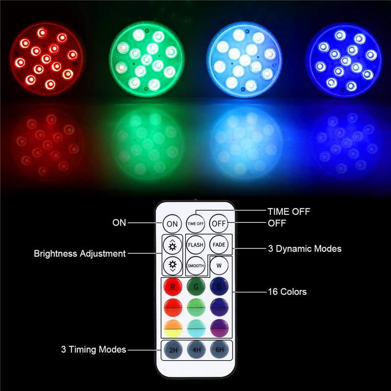 Newest Submersible 13LED Underwater Light with Remote Control Underwater Pool Light IP68 Bright Lamp RGB for Pond/Pool/Aquarium