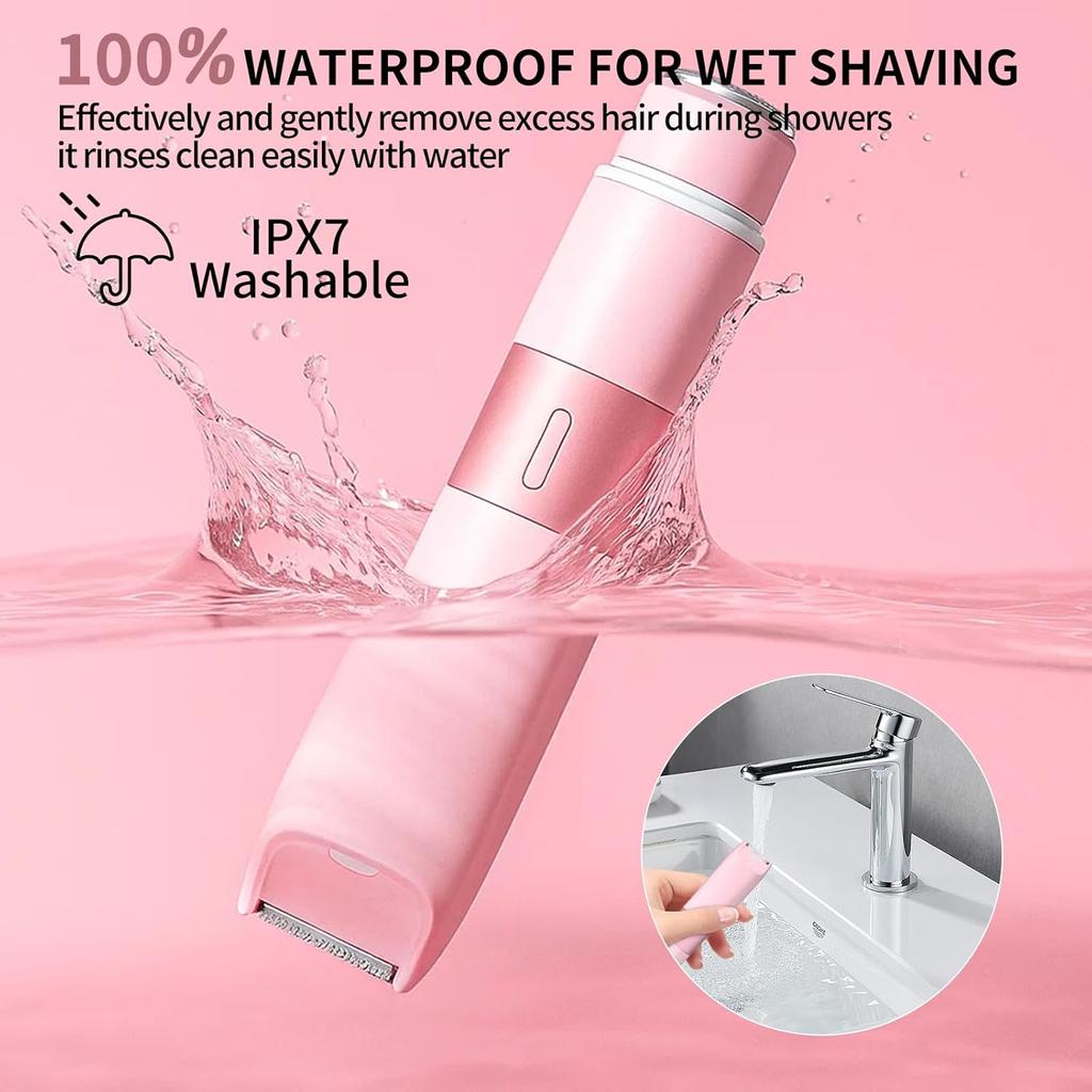 Bikini Trimmer for Women - 2 in 1 Painless Electric Razors for Women, IPX7 Waterproof Rechargeable LED Dual Head Electric Shaver for Lady Bikini