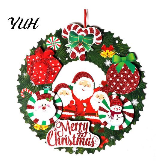 Christmas Wreath Ornaments 3D Pendant with Hanging Rope, Cartoon Garland Ornaments, Tree Decor Lightweight Paper for Holiday Party Home And