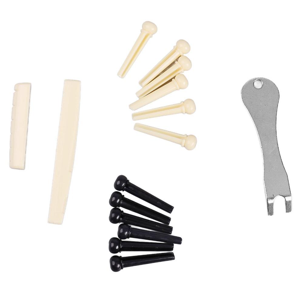2Sets Black And Ivory Guitar Bridge Pins Plastic Saddle Guitar Saddle Nut  For Acoustic Guitar