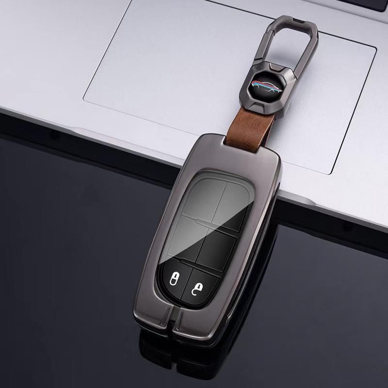 Funda de cuero para llave de coche, aleación de Zinc, para Jeep Grand Cherokee Renegade Fiat Freemont Dodge Charger Challenger Durango Journey