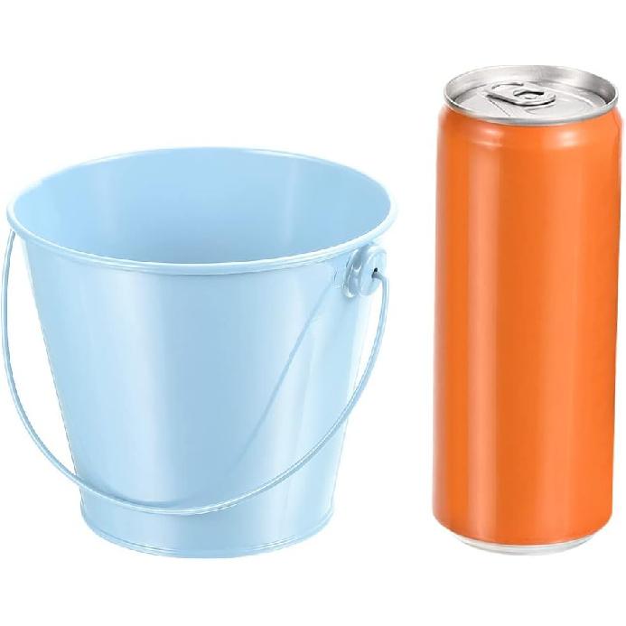 PATIKIL 4.7 Inch Colored Metal Buckets, 4 Pack Pencil Holder Buckets Round Metal Planter Pails Container with Handles for Classroom Crafts, Light