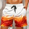 Men's White Green Ombre Fern Print Drawstring Shorts, Casual Loose Swim Trunks For Spring Summer Beach Wear