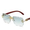 Vintage Rimless Square Sunglasses Punk Fashion Diamond Cross Shades Luxury Brand Designer Unisex