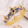 Bride Royal Blue Crystal Queen King Round Tiaras and Crowns Bridal Pageant Diadem Head Ornament Wedding Hair Accessories