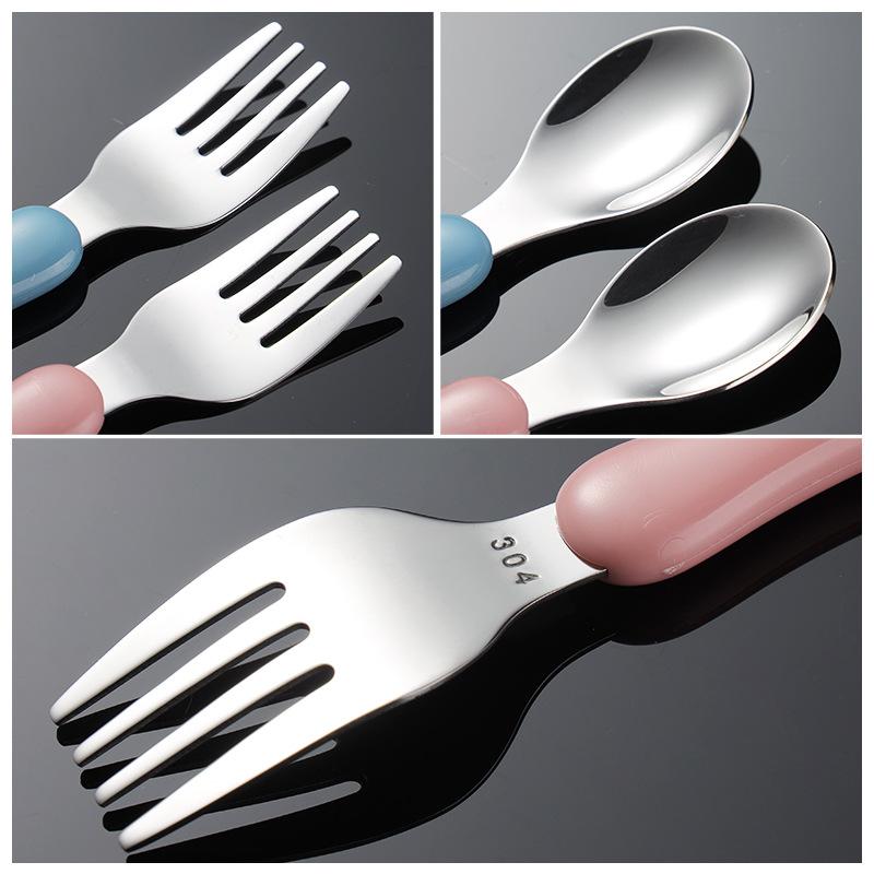 304 Stainless Steel Children's Portable Fork and Spoon Set Mother and Baby Tableware Small Gourd Handle ABS Short Handle