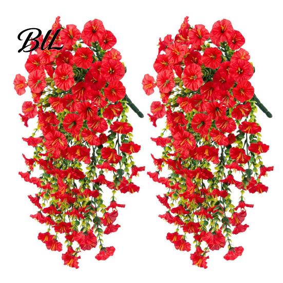 Künstliche Blumen Tischdekoration Künstliche Blumen für den Außenbereich, Hängende Prunkwinde mit Eukalyptusblättern, UV-beständige Pflanzen für Zuhause, Petunien